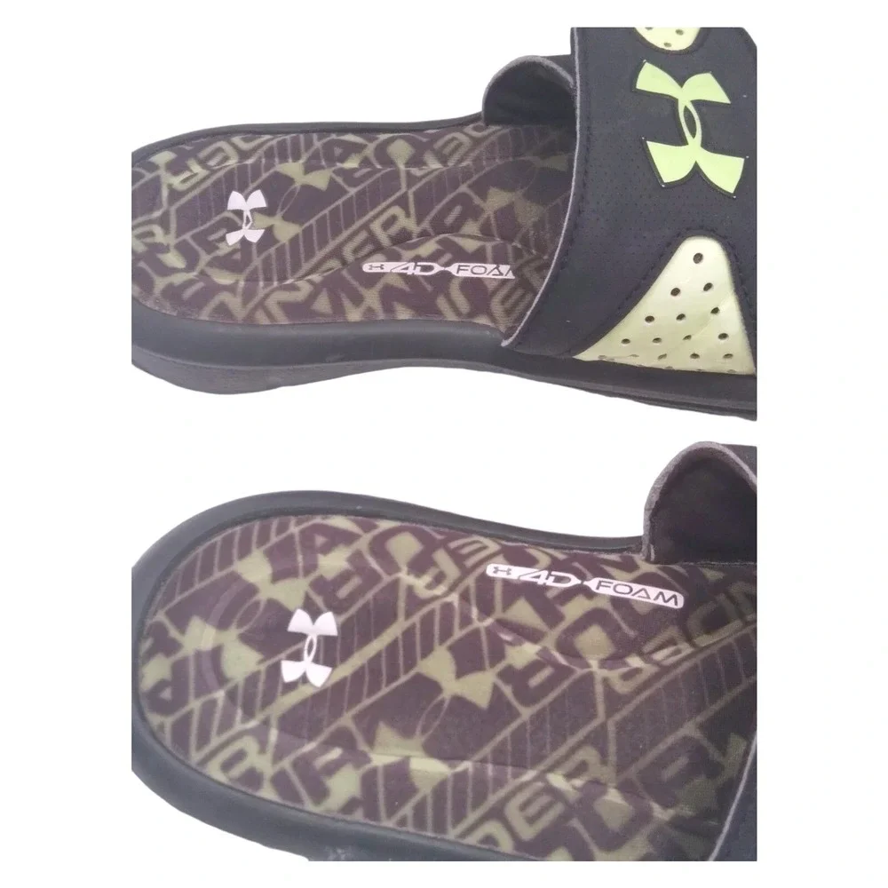 Under Armour Kids Ignite 4D Foam Adjustable Slides Black Lime Green‎ Sandals
